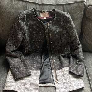 Black and White Tweed Dress Coat